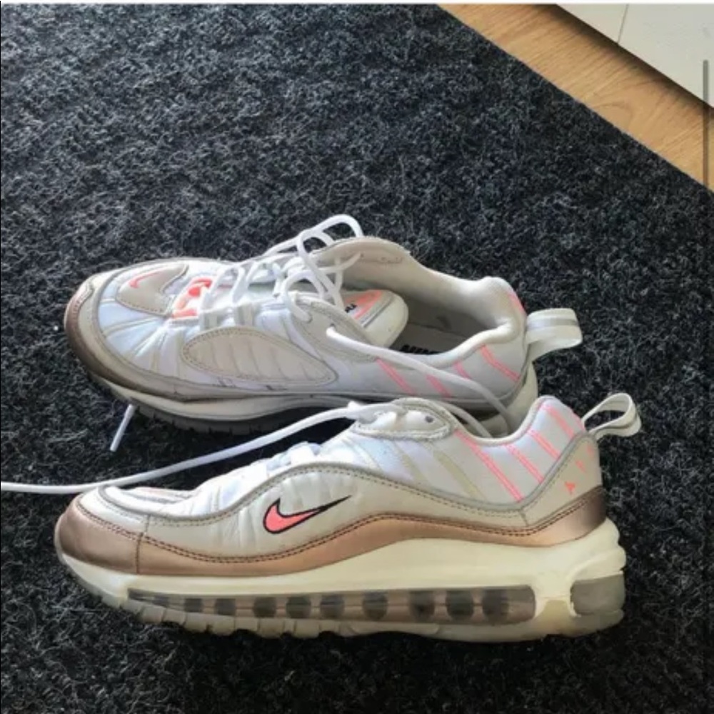 Nike shoes, white gold and pink